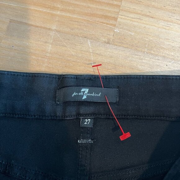 7 for All Mankind Womens Studded Shiny Coated Skinny Ankle Jean Sz 27 Black Fray - Picture 8 of 12
